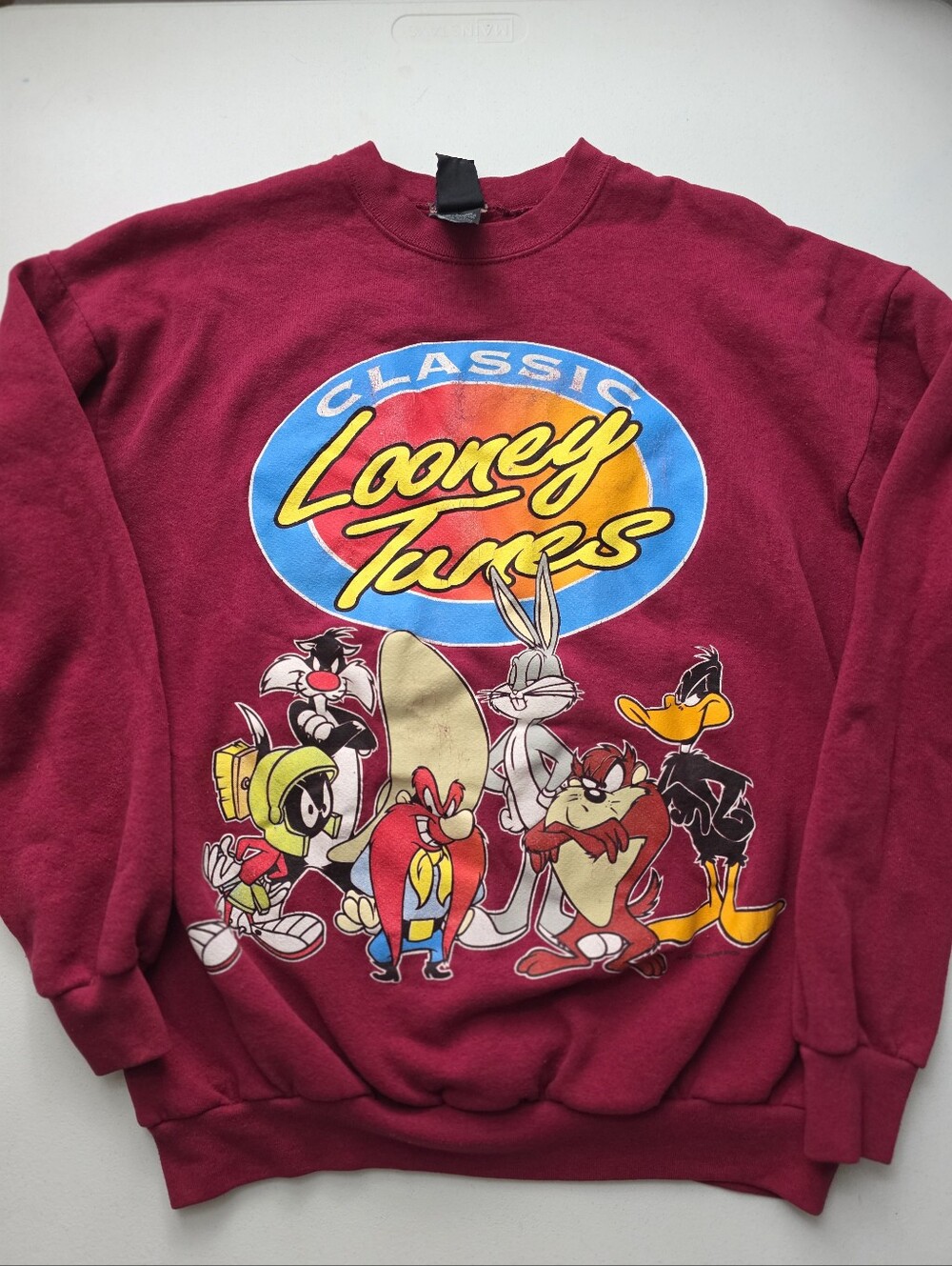 Vintage Sun Looney Toons Burgundy Graphic Crewneck Sweater